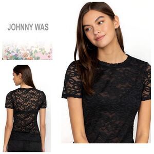 New. JOHNNY WAS black lace top. Runs big. XXS. Retails $150